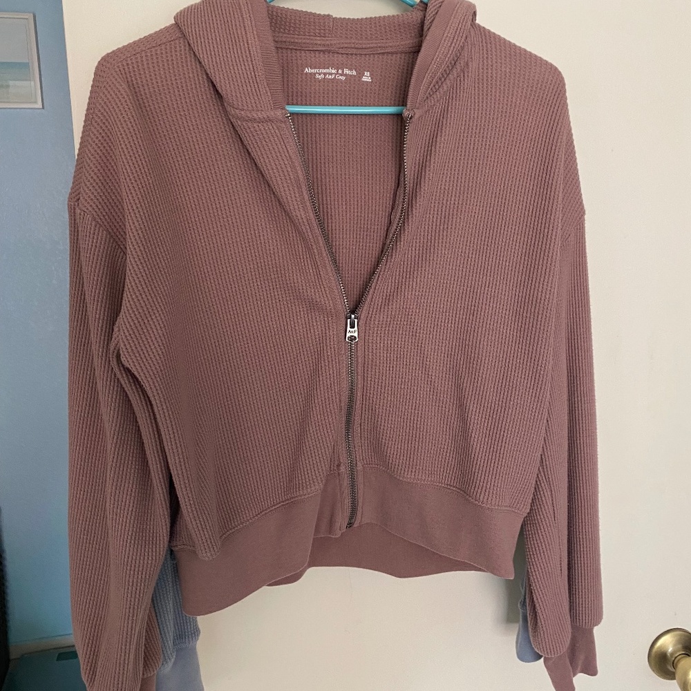 Abercrombie & Fitch waffle crop long sleeve  zip up jacket with hood